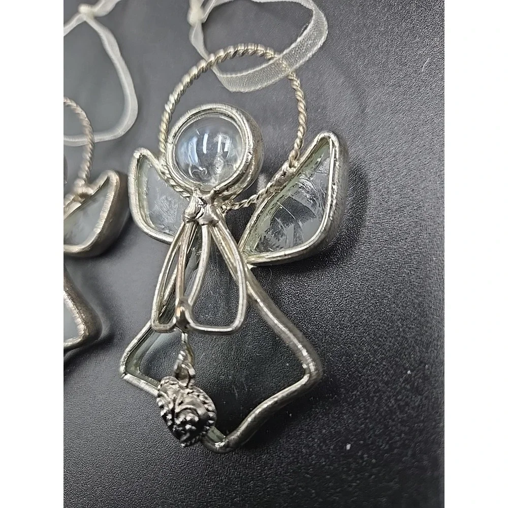 2 Stained Glass Ornament Angel With Hearts 2.5